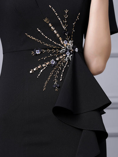 Black V-neck Short Sleeve Mother Of the Brides Dress