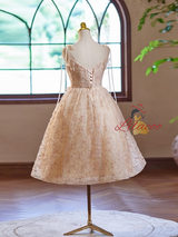 Champagne Lace Straps Homecoming Dress
