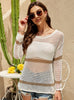 Thin Loose Round Neck Striped Hollow Long Sleeve Top