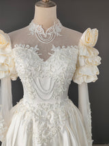 Vintage Champagne Satin Long Sleeve Wedding Dress