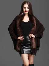 Large Size Fur Collar Fringed Cardigan Shawl Coat
