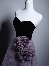Purple Tulle Black Velvet Flower Prom Dress