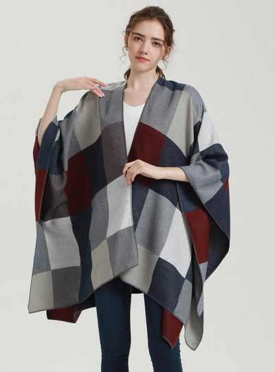 Women Plaid Fringed Scarf Shawl