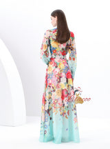 Long Sleeve Retro Print Dress