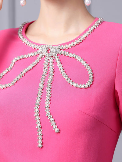 Pink Scoop Neck Short Sleeve Mother Of The Bride Dress