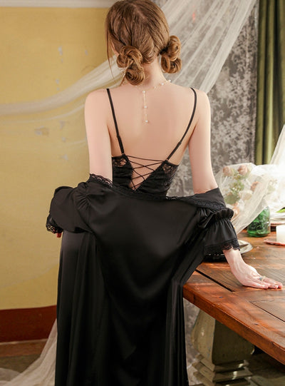 Sexy Backless Lace-up Ice Silk Suspender Nightdress