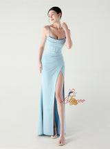 Mermaid Spaghetti Straps Beading Split Prom Dress