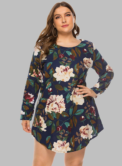 Printed Loose Casual Long Sleeve Shirt Dress
