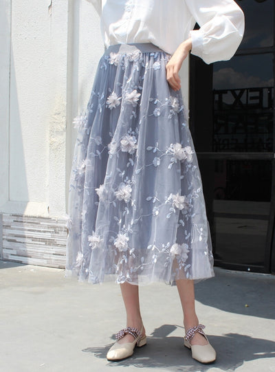 Double-layer Gauze Embroidery Skirt