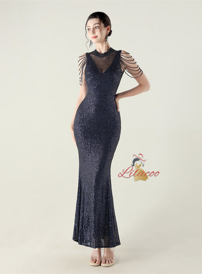 Mermaid Sequins Sleeveless Beading Prom Dress