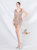 V-neck Sequins Mini Prom Dress