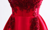 Burgundy Satin Strapless Appliques Homecoming Dress
