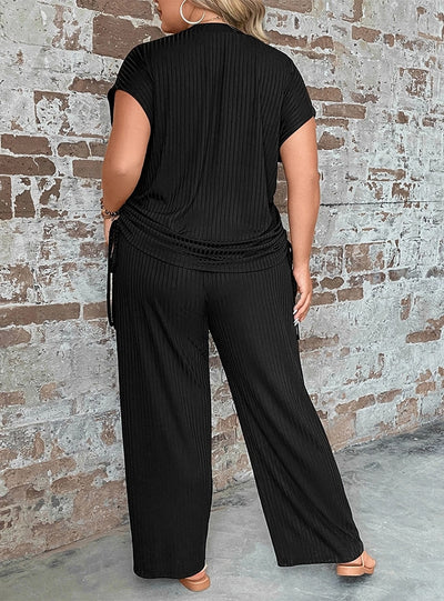 Round Neck Loose Short-sleeved T-shirt Wide-leg Pants Suit