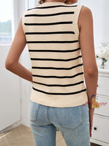 Casual V-neck Contrast Sleeveless Sweater