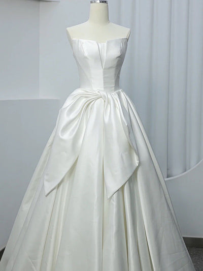 White Satin Strapless Wedding Dress