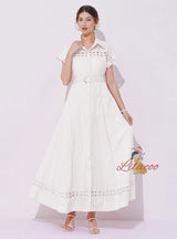 Women Sleeveless Lapel Long Dress