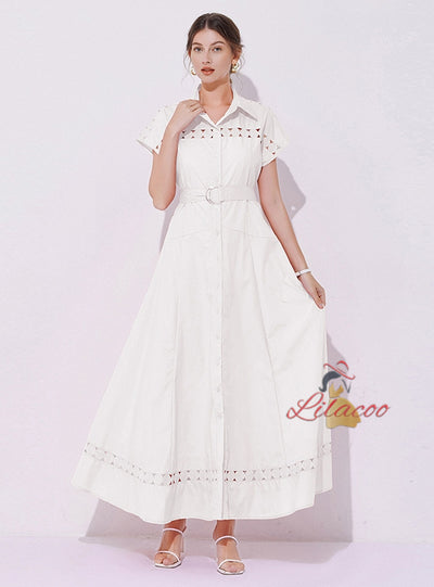 Women Sleeveless Lapel Long Dress