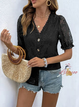 Summer Lace V-neck Stitching Shirt