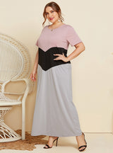 Color Matching Loose Slim Short-sleeved Dress