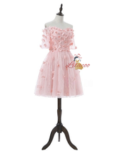 Pink Lace Short Sleeve Flower Homecoming Dress