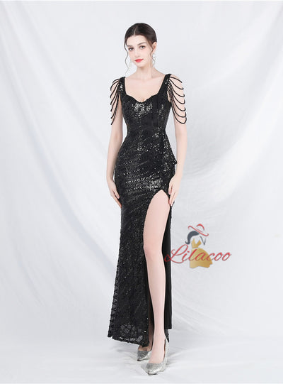 Mermaid Seuqins Straps Beading Prom Dress