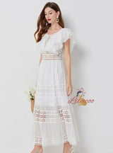 White Openwork Lace Seaside Holiday Dress