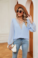 Lace V-neck Stitching Lace Long Sleeves Shirt