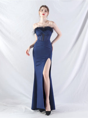 Mermaid Strapless Split Pleats Prom Dress