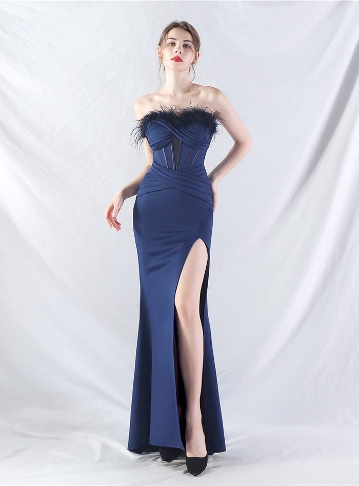 Mermaid Strapless Split Pleats Prom Dress