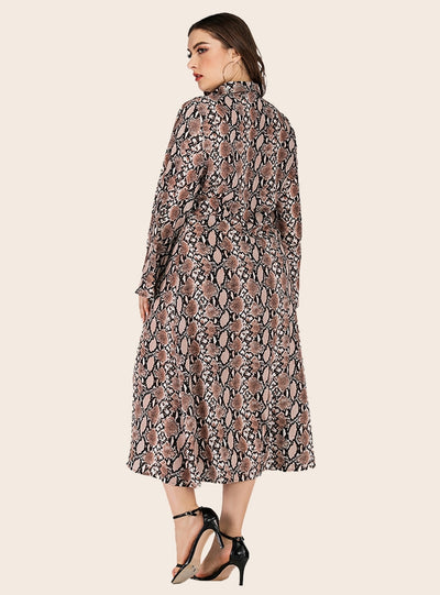 Lapel Snakeskin Casual Printed Long Sleeve Dress