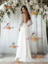 White Long Sleeve V-neck Sequins Wedding Dress