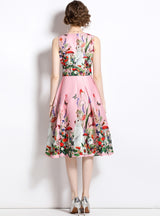 Sleeveless Printed Round Neck Slim Waist Dress