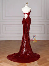 Burgundy Mermaid Pleats Backless Prom Dress