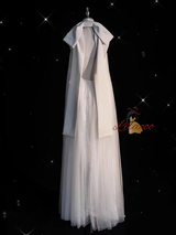 Loose White Tulle Halter Backless Wedding Dress