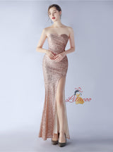 Mermaid Sequins Strapless Prom Dress