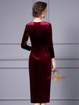 Burgundy Velvet Long Sleeve Mother Of The Bride Dress