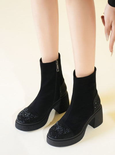 Women Diamond Thick Heel Booties