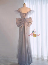 Gray Mermaid Sequins Bow Prom Dress