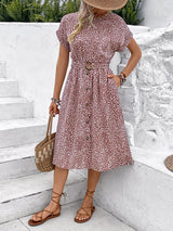 Pink Short Sleeve Printed Dress