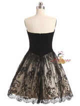 Black Velvet Tulle Lace Sweetheart Homecoming Dress
