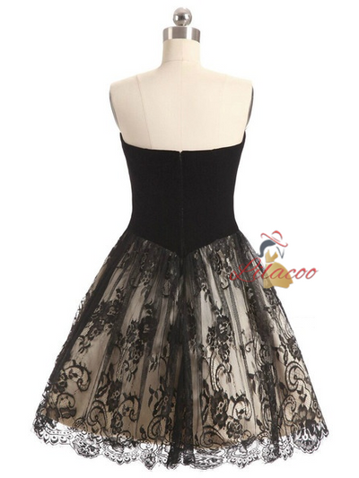 Black Velvet Tulle Lace Sweetheart Homecoming Dress