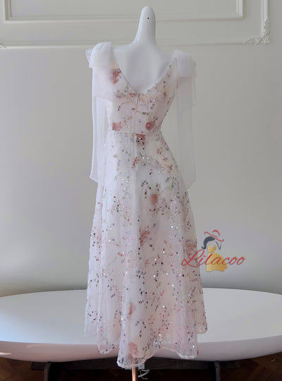 White V-neck V-neck Sequins Prom Dress