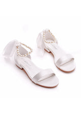 2 cm White Silk Satin Beaded Sandals