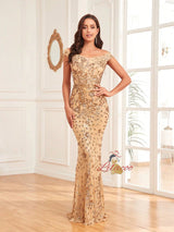 Gold Mermaid Sequins Off the Shoulder Prom Dress