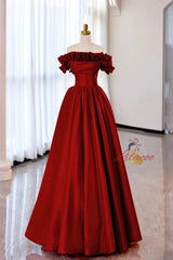 Pink Satin Off the Shoulder Pleats Prom Dress
