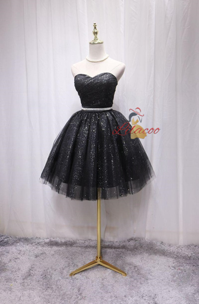 Black Tulle Sequins Sweetheart Homecoming Dress