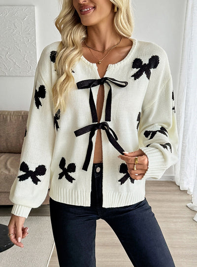 Women Tied Bow Sweater Cardigan