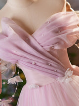 Pink Tulle Pleats Butterfly Prom Dress