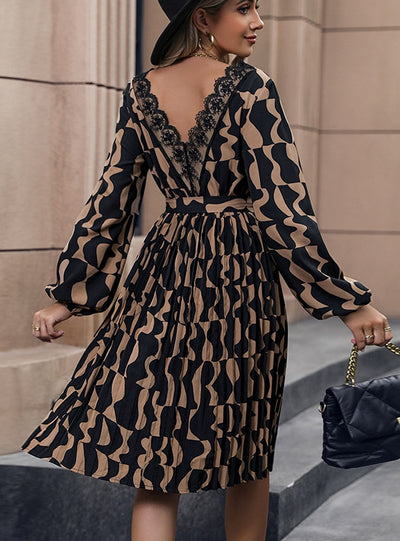 Printed Long-sleeved Mid-length Dress