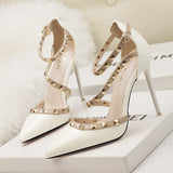 Thin-heeled Shallow-mouth Pointed Rivet Sandals